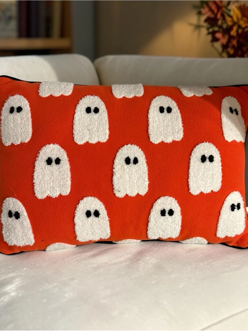 White Ghost Pattern Holiday Pillow - Orange